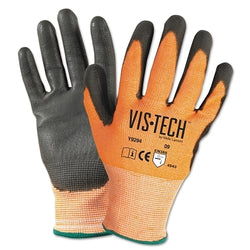 Vis-Tech cut-resistant gloves with polyurethane-coated palm, size XS, orange/black