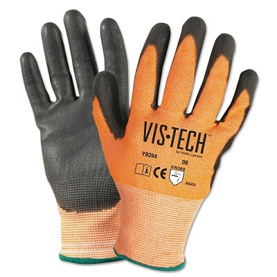 Guantes resistentes a cortes Vis-Tech con palma recubierta de poliuretano, talla 2XL, color naranja/negro