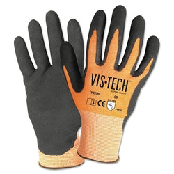 Vis-Tech cut-resistant gloves with nitrile-coated palm, extra-large size, orange/black