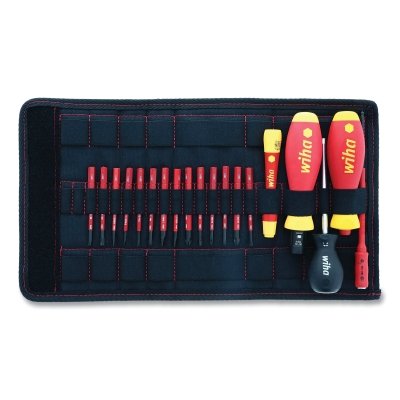 Set of 20 insulated, thin, twist-control blades, slotted, Phillips, square, Torx, slotted/Phillips Xeno, in a bag