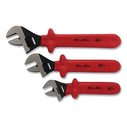 Set of insulated adjustable wrenches, 8 in./ 10 in./ 12 in. long, smooth finish