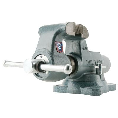 Swivel bench vise for machinists, 4" wide jaw, 3-1/2" throat depth, swivel base