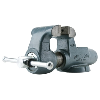 Mechanical bench vise, 5" jaw width, 3-3/4" throat depth, swivel base