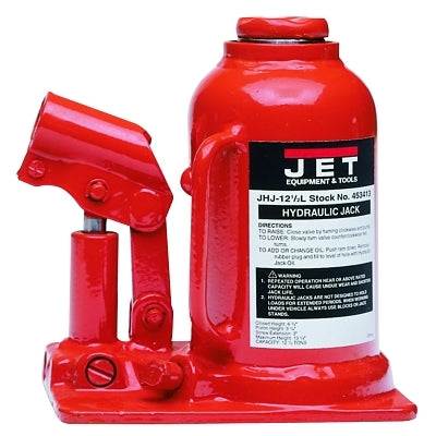 JHJ Series Heavy Duty Industrial Bottle Jack, 4-1/8" W x 6-1/2" L x 6-3/4" H, Low Profile, 12-1/2 Tons, Jack Only