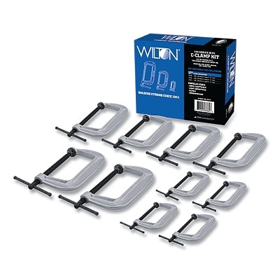 140 Series C-Clamp Kit, Sliding Cross Pin Handle, Throat Depth 1-1/8" to 3-1/4", Black, 10 Pieces