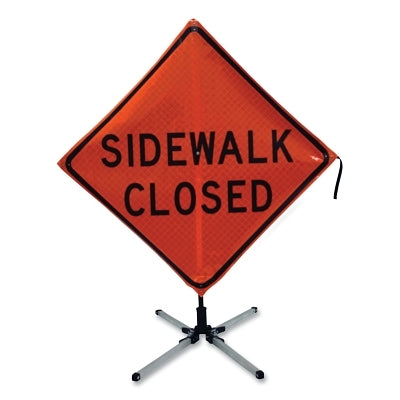 Quadra Flex™ "Closed at Curbside" Roll-Up Sign, Fluorescent Orange, 122 cm Long and 122 cm Wide