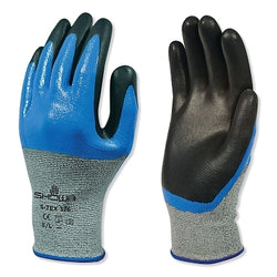 Guante de nitrilo resistente a cortes con doble revestimiento, talla 2XL, nivel de corte 4 ANSI/ISEA, negro, azul