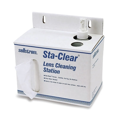 Estación de limpieza de lentes Sta-Clear™, 26,5 cm de largo x 11,5 cm de ancho, 1000 pañuelos por caja, botella con pulverizador
