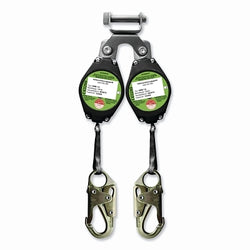 Class A double self-retracting lifeline, 1.8 m, double harness connector, 136 kg, aluminum hook, 2 legs