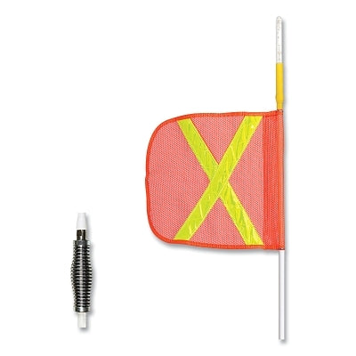 Bandera de advertencia iluminada Super Whip, luz ámbar de 12 LED, 30 x 28 cm, bandera orgánica con amarillo reflectante X, soporte de resorte de alta resistencia, 2,4 m