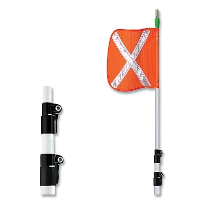 Bandera de advertencia con mástil telescópico, 40,6 x 40,6 cm, con reflector blanco, iluminada, 4,5 m (15 pies), luz/base vendida por separado