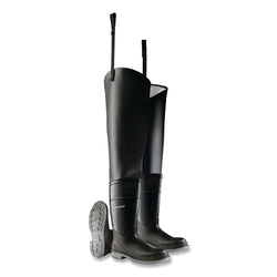 Vadeadores de cadera, puntera de acero, talla 6 para hombre, entrepierna de 32 pulgadas, mezcla de poliéster/PVC, color negro