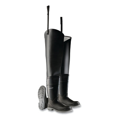 Vadeadores de cadera, puntera de acero, talla 6 para hombre, entrepierna de 32 pulgadas, mezcla de poliéster/PVC, color negro