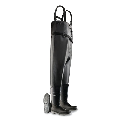 Vadeadores de pecho, puntera y entresuela de acero, talla 6 para hombre, bota de 16 pulgadas, talla 53 pulgadas (talla L), PVC/Ultragrip®/nailon, negro/amarillo