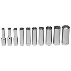 10-piece deep socket wrench set, 1/4 in., 12-point