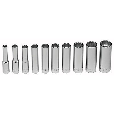 10-piece deep socket wrench set, 1/4 in., 12-point