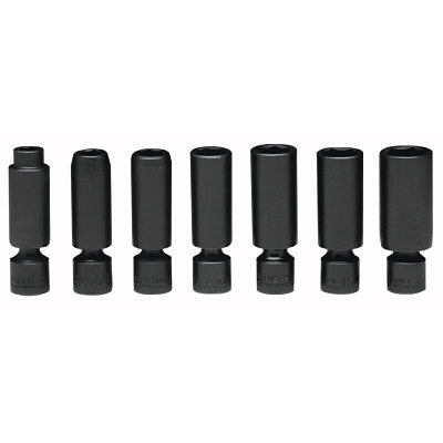 Set of 7 deep 3/8 in. universal socket wrenches with 6 points