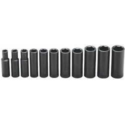 Set of 11 deep impact sockets, 1/2 inch, 6-point