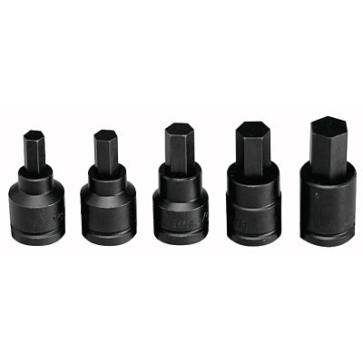 Set of 5 impact sockets with hex tip, 3/4 in.