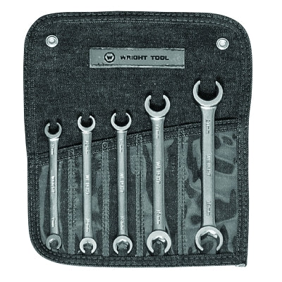 Set of 5 wrenches for flare nuts: (1) 9 x 11 mm; (1) 10 x 12 mm; (1) 13 x 14 mm; (1) 15 x 17 mm; (1) 19 x 21 mm