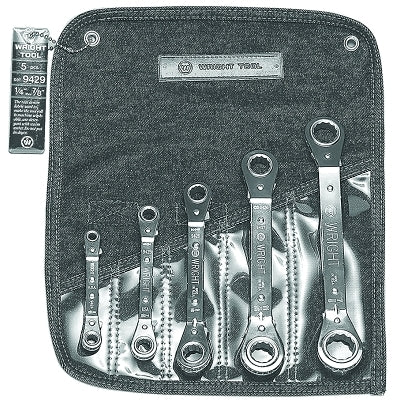 Set of 5 Ratcheting Offset Box Wrenches, Inches