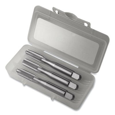 Juego de machos de roscar manuales de 3 piezas con flauta recta, tamaño de herramienta de 1 pulg. 8 pulg., longitud total de 5,125 pulg., 4 flautas
