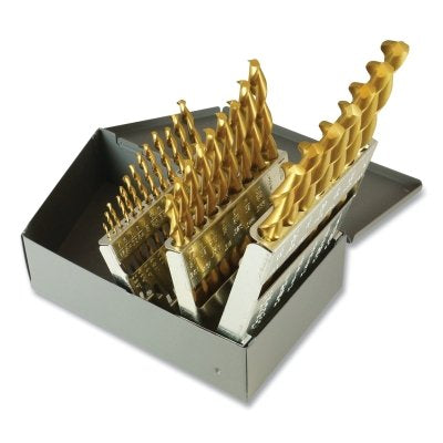 TiN 150DH-TN Standard Length Parabolic Drill Bit Set for Deep Holes, 29 Pieces, Drill Bit Sizes 1/16 to 1/2 in.
