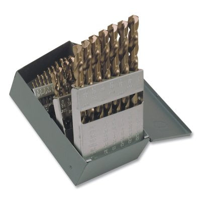 NAS 550 Type High Strength Cobalt Drill Bit Set, Standard Length, 21 Pieces, Cut from 1/16 in. to 3/8 in. x 1/64 in.