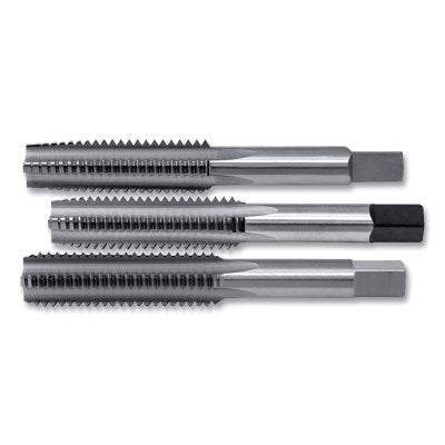 3-Piece Manual Tap Set with Straight Bottom Flute and Tapered Plug, Tool Size 7/8"-9, Overall Length 4.6875 Inches, 4 Flutes