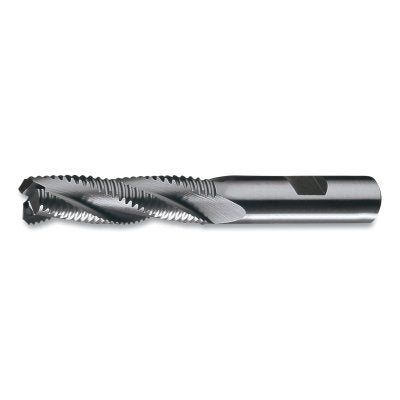 RG8 Series Coarse Pitch End Mill Plus Rougher, 1 in x 2 in x 4.25 in Overall Length, 5 Flutes, Straight with Weldon Flats, Bright Finish