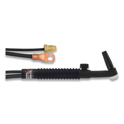 Antorcha TIG de 24 V, refrigerada por aire, 80 A, cabezal rígido con válvula, 60°, cable de 3,8 m, goma