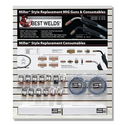 Exhibición de pistolas MIG y consumibles de repuesto estilo Miller®