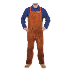 Leather apron with bib and split leg, 61 cm wide x 91 cm long, cowhide with side opening, lava brown