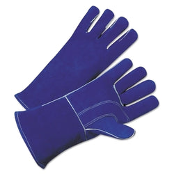 7344 Leather Welding Gloves, Large, Blue, 4-inch Cuffs, Cotton Lining