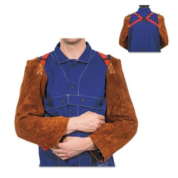 Leather sleeves, 23 inches long, snap closure, one size fits all, lava brown color