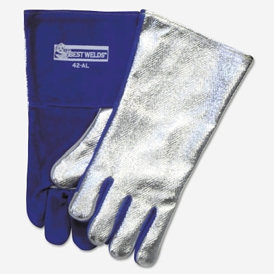 Guantes de soldadura de piel de vacuno dividida, dorso aluminizado, talla grande, frente azul