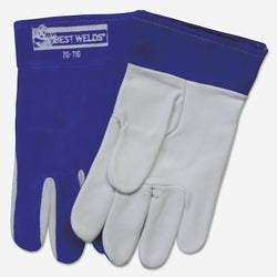 Guantes de soldadura TIG, de piel de vacuno serraje, grandes, azul/blanco