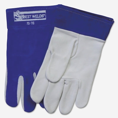 Guantes de soldadura TIG, de piel de vacuno serraje, grandes, azul/blanco