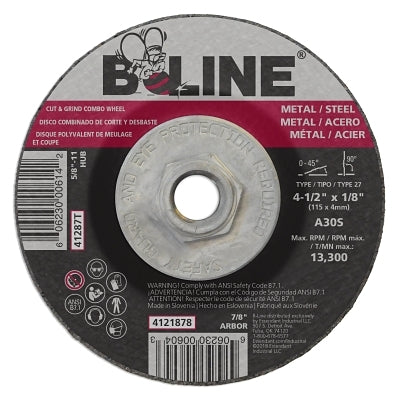 Combined recessed center wheel, 7" diameter, 1/8" thick, 5/8"-11 axle, 30 grit, aluminum oxide