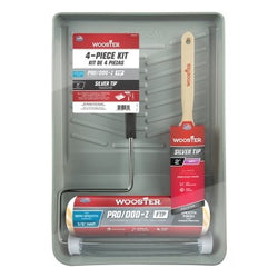 Brush kits with silver tips, 2 inches wide, polyester, wooden handle