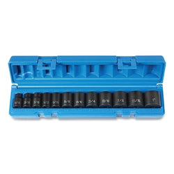 Impact socket set, 1 in., SAE, 12-point, 2-1/16 in. to 3 in., standard length, 16 pieces