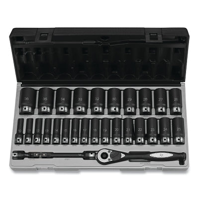 Juego de dados de impacto Duo-Socket®, 1/2 pulg., 6 puntos, estándar, incluye (26) dados métricos/trinquete/extensiones/estuche, 29 piezas