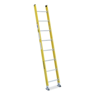 Escalera recta de fibra de vidrio de peldaños redondos, 7112-1, tipo IAA, 3,6 m de largo, 46,5 cm de ancho, capacidad de carga de 170 kg, color amarillo