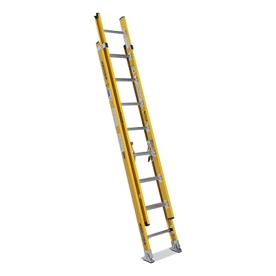 Escalera extensible de fibra de vidrio con peldaños redondos, 7132-2, tipo IAA, 9,7 m de largo, 48,2 cm de ancho, capacidad de carga de 170 kg, color amarillo