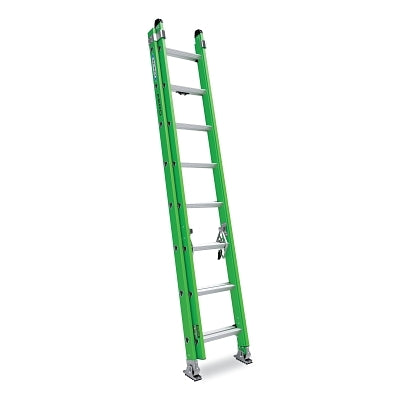 Escalera extensible de tres peldaños con riel en forma de caja Aero, tipo IAA, 8,5 m de largo, 47,2 cm de ancho, capacidad de carga de 170 kg, peldaño en V, con nivelador, fibra de vidrio