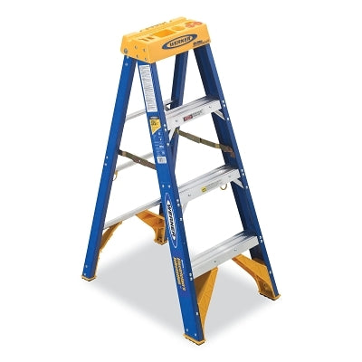 Escalera de tijera de fibra de vidrio Old Blue™ Jobstation™ para contratistas, OBCN08, tipo IAA, 2,4 m de largo, un solo lado, capacidad de carga de 170 kg, azul