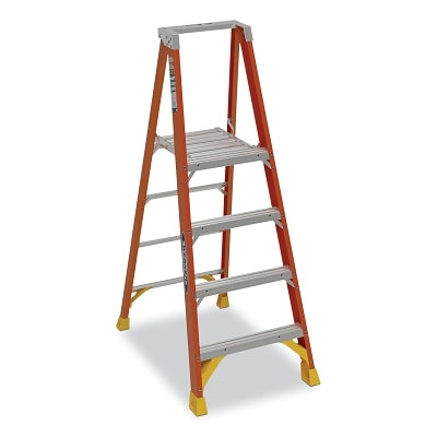 Escalera de plataforma, P6202, tipo IA, 2 pies de largo, 23,4 pulgadas de ancho, 8 pies de alcance, capacidad de carga de 300 lb, fibra de vidrio, color naranja