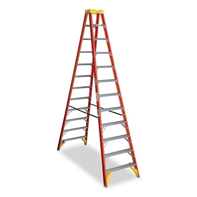 Fiberglass double step ladder, T7404, type IAA, 1.2 m long, 2.4 m reach, 55.5 cm wide, load capacity of 170 kg per side, orange color