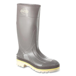 PRO+® PVC boots with steel toe cap, size 12, 15 inches high, gray with beige/yellow sole