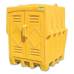 Polyethylene drum storage building, 4 drums, 66 gallons, yellow